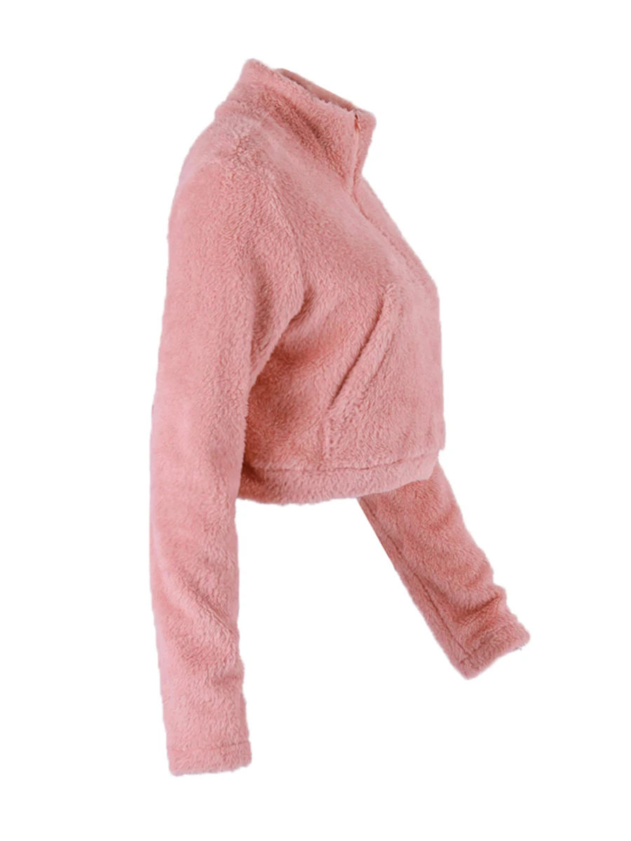 Женская укороченная Толстовка FADZECO розовый плюшевый пуловер на молнии с длинным