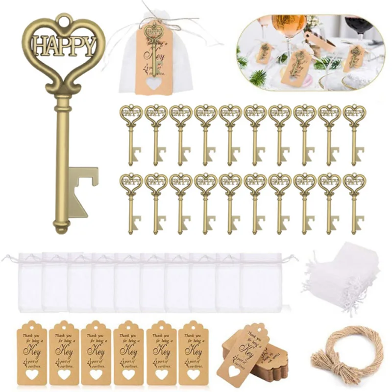

25/50Pcs Key Bottle Opener Wedding Souvenirs Vintage Beer Bottle Opener Keychain With Cardboard Label Party Gifts Party Supplie