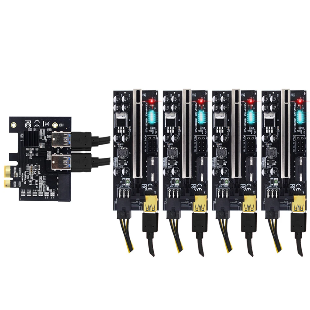 

PCI Express множитель PCI-E Райзер-карта PCIE от 1 до 4 слотов USB порт 1x до 16x Райзер-адаптер концентратора для майнинга Райзер 009S