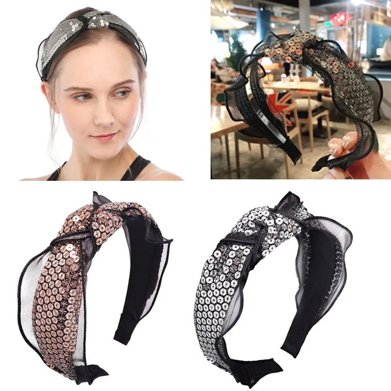 

Lace Women Reversible Glitter Sequins Headbands Headband Wide Head Hoop Gold Silver Hair Band for Girls Women Hair Accessories