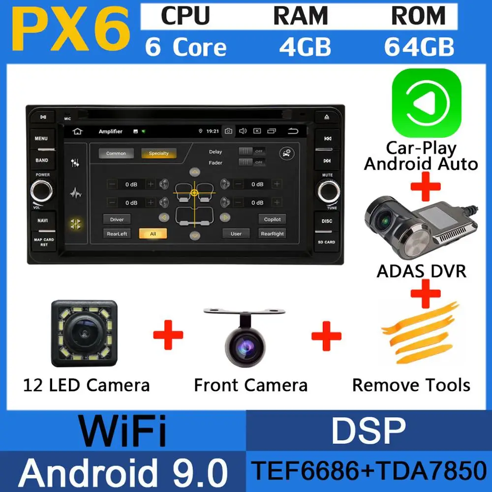 5 USB порт PX6/Восьмиядерный Android 9,0 автомобильный DVD для Toyota Kluger Allion Celica Yaris 2009 Alphard Land Cruiser 100 4500 Автомагнитола - Цвет: PX6-Adas-Carplay