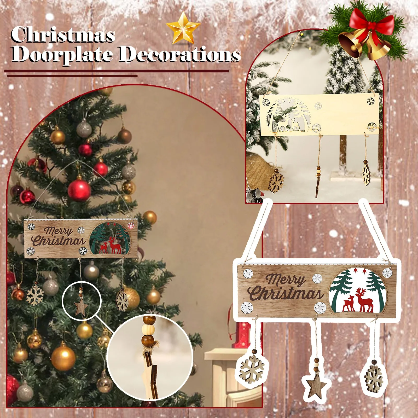 

Christmas Decorations European And American Style Double Deer Hollow Snowflake Decor Doorplate Pendant Exquisite Decorative Card