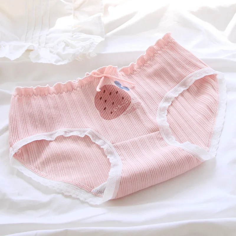 

5 Pcs Pack Women's Cotton Soft Sweet Bow Female Fashion Girl Strawberries Underwear Breathable Comfortable Ladies Crotch Briefs