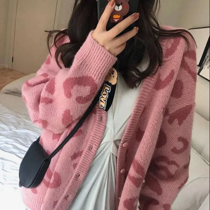 

Winter Spring Knitted Women Sweaters V-Neck Buttons Cardigans Oversized Fashionable Korean Lady Knitwears Casual Outwear Sweater