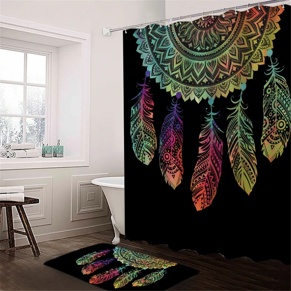 Постельное белье Outlet Dreamcatcher занавеска для душа и коврик для ванной набор Белоголовый Орел Синий водонепроницаемый занавеска для ванной комнаты Boho Ванна Декор 2 шт