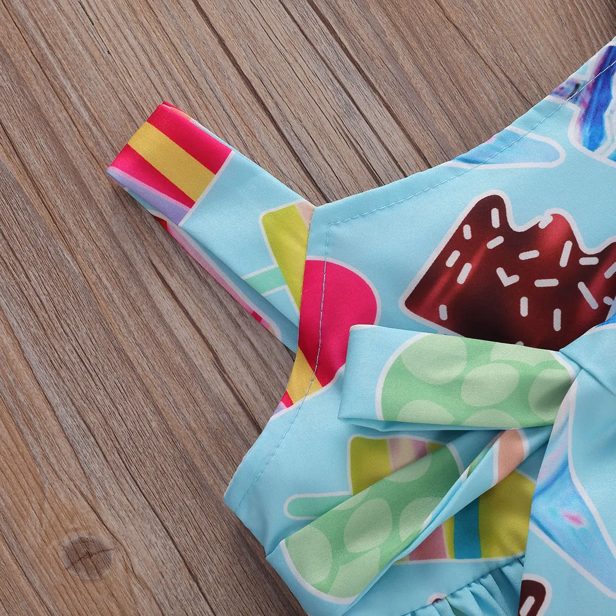 aby Summer Clothing Infant Baby Girl Dress High-Waist Midi Square Collar Ice Cream Printed Bowknot | Детская одежда и обувь
