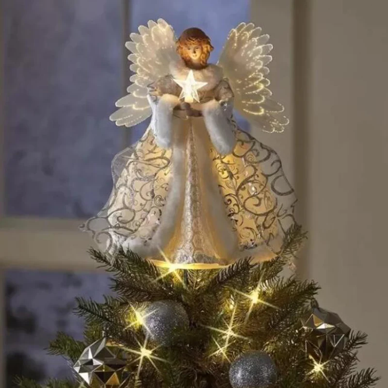 The Fiber Optic Angel Tree Vintage Light Up Christmas Topper Glowing White Wand Resin Sculptures Gift | Дом и сад
