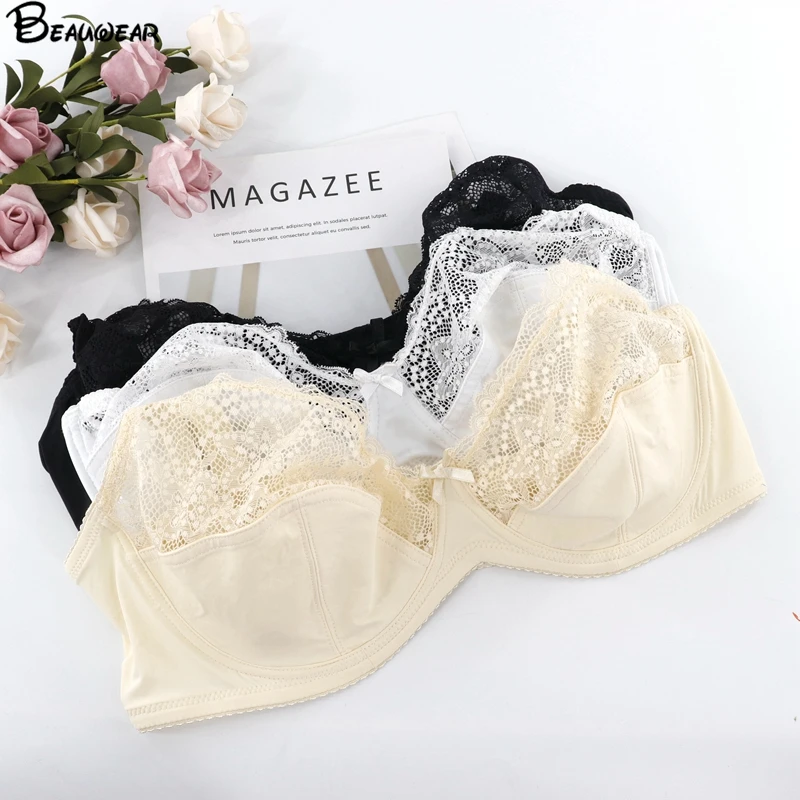 Beauwear, Бюстгальтеры без подкладки для женщин, кружевной бюстгальтер без косточек, Цветочная сетка, Bh полупрозрачное сексуальное женское белье D DD E 40 42 44 46 48 50