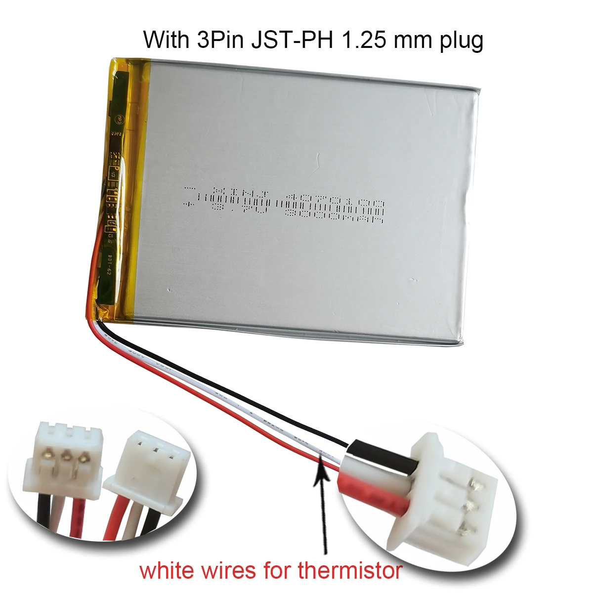 

XINJ 3.7V 3000mAh Rechargeable 3 Wire Thermistor 4mm Thick Li Polymer Lipo Battery 4070100 3pin 1.25mm For GPS Tablet PC 0470100