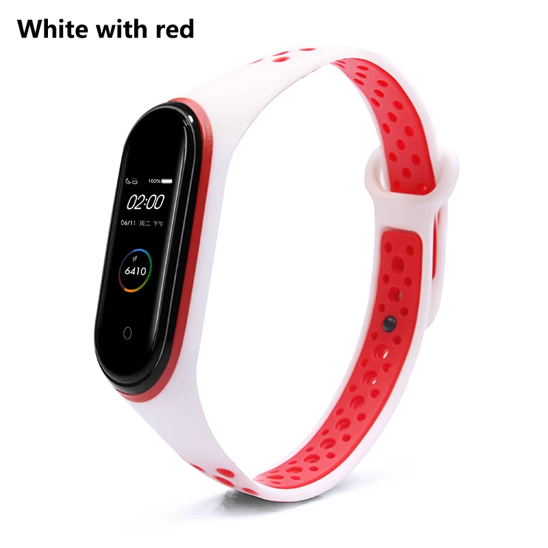 White with red Спортивный ремешок BOORUI mi band 4, удобный ремешок pulseira mi band 4, аксессуары, силиконовый ремешок для xiaomi mi band 4 - Цвет: White with red