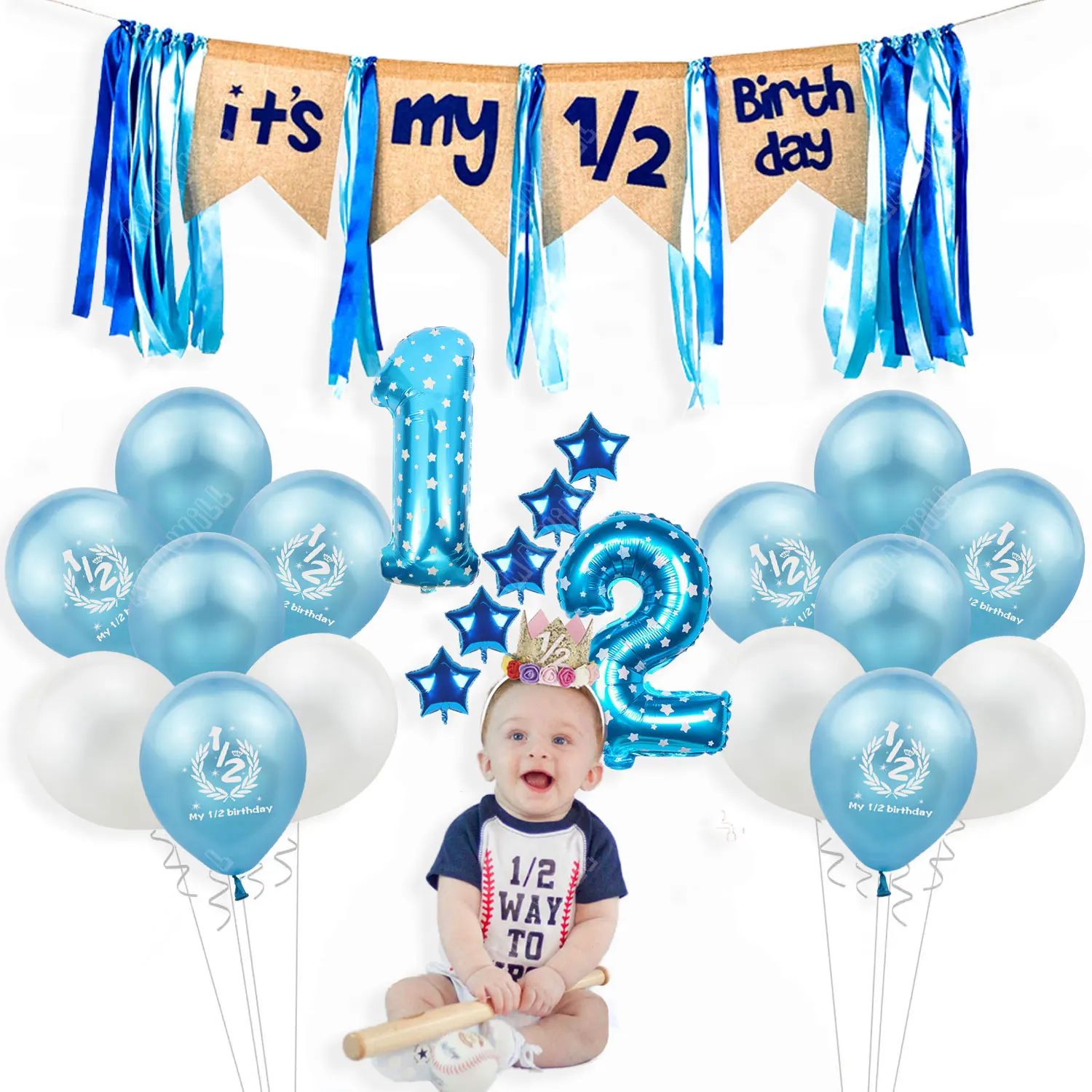 

Half Birthday Party Decorations Kit It's My 1/2 Birthday Banner Balloons Crown Hat For 6 Months Baby Boy Girl Baby Shower Decor