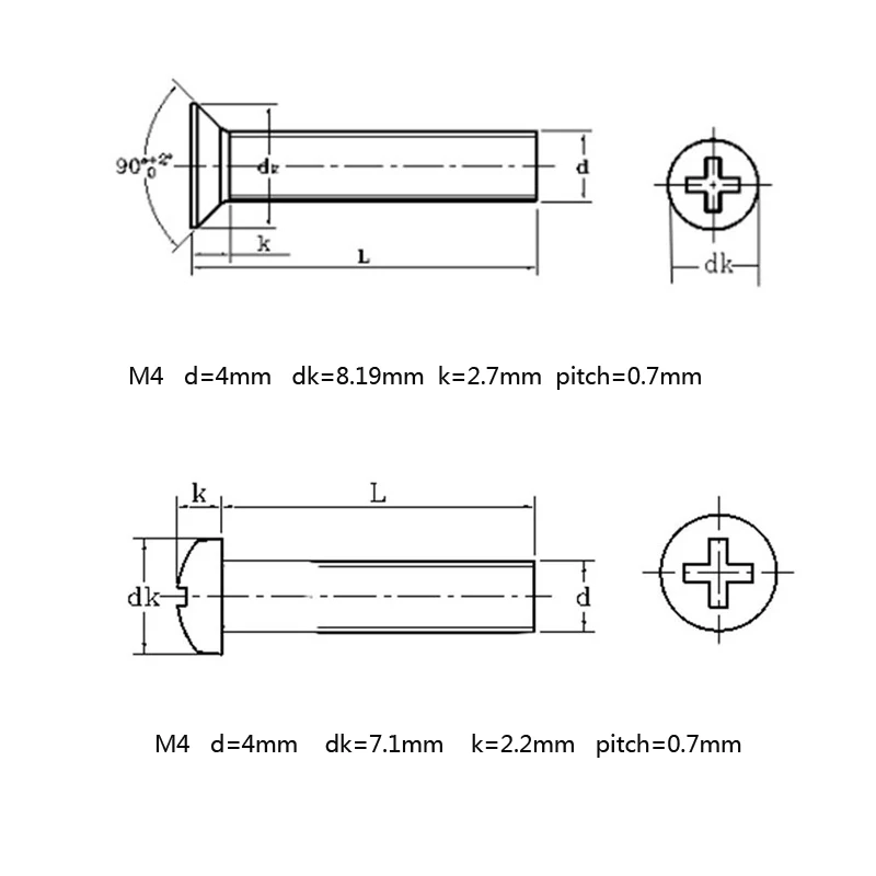 Длинные крестообразные винты phillips M4 * 30/40/50/60/70/80/90/100 мм винт с круглой головкой из