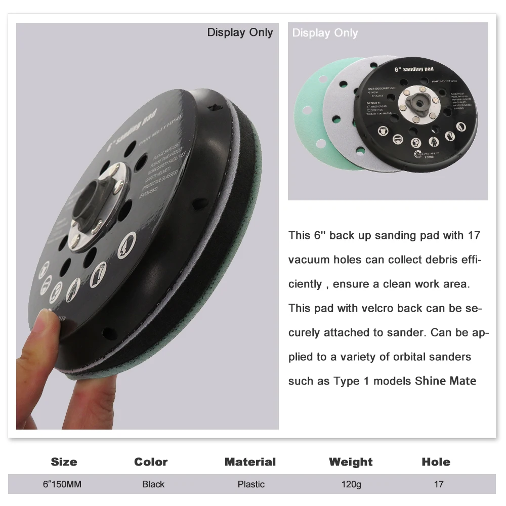 6inch 17 Holes 150mm Backup Sanding Pad 5/16”-24 Thread Sanding Disc Hook & Loop Backing Plate Sander Grinding Power Tools images - 6