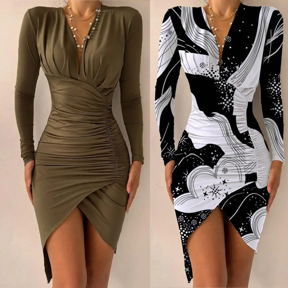 

Popular Asymmetric Hip Wrap Dress Formal Dress Temperament Split Hem