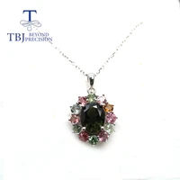 tbj classic tourmaline pendant necklace oval cut 810mm 4ct up brazil colorful gemstone fine jewelry 925 sterling silver