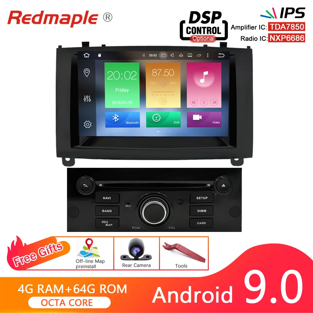 4G Android 9.0 black " Android 9,0 автомобильный Радио плеер Мультимедиа Стерео для peugeot 407 2004-2010 авто аудио DVD видео gps wifi BLuetooth навигация - Цвет: 4G Android 9.0 black