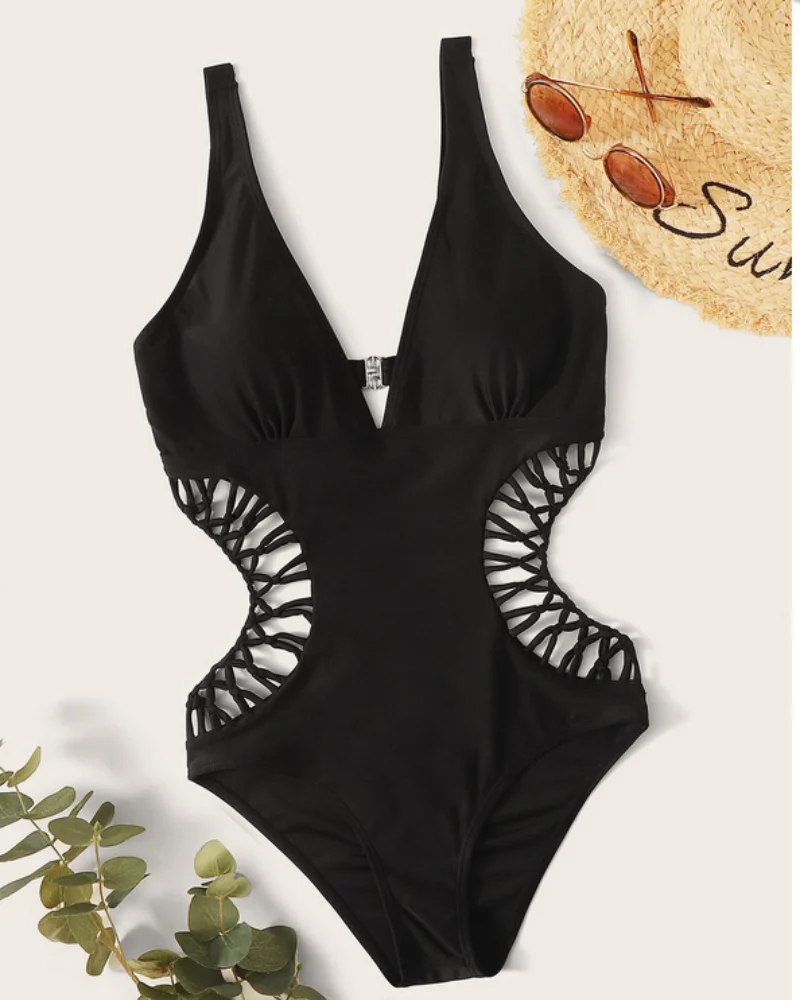 

Сексуальный слитный купальник с пуш-ап, женский купальник 2021, черный купальный костюм с рюшами, женские купальные костюмы