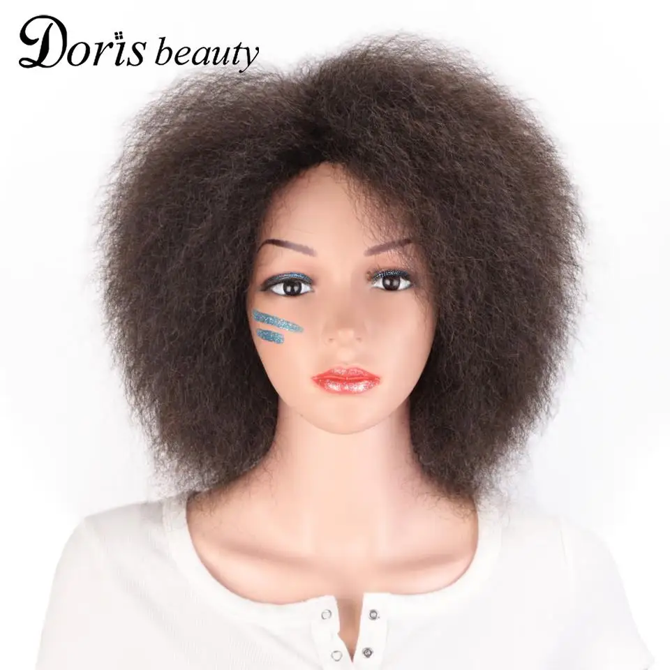 Doris Beauty натуральный черный пушистый Yaki прямой афро парик синтетические короткие