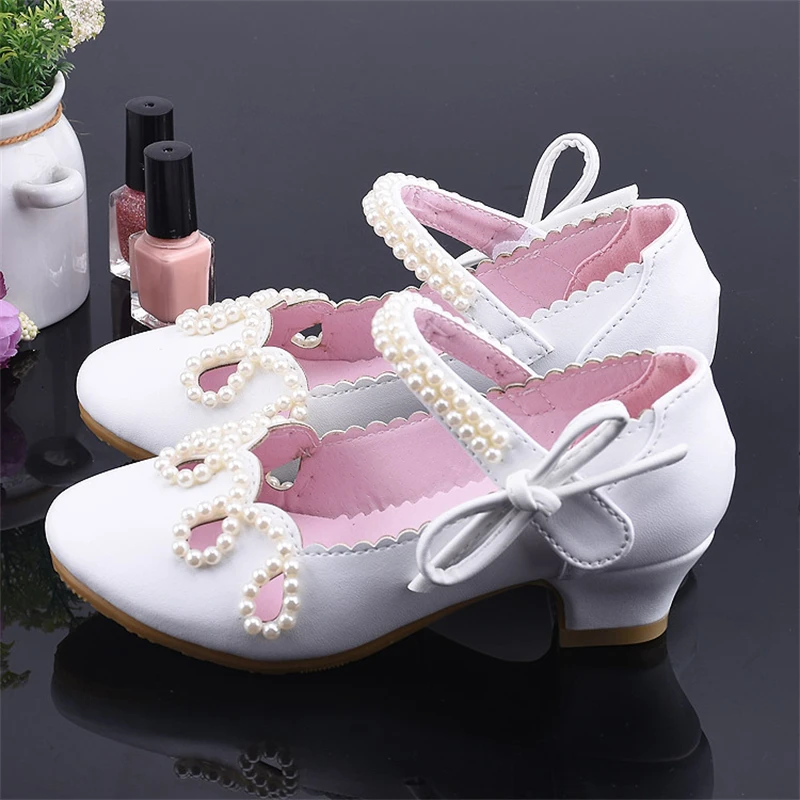 

Новинка, детские танцевальные туфли на высоком каблуке, модные кожаные туфли принцессы для вечеринки, студенческие туфли для девочек с бант...