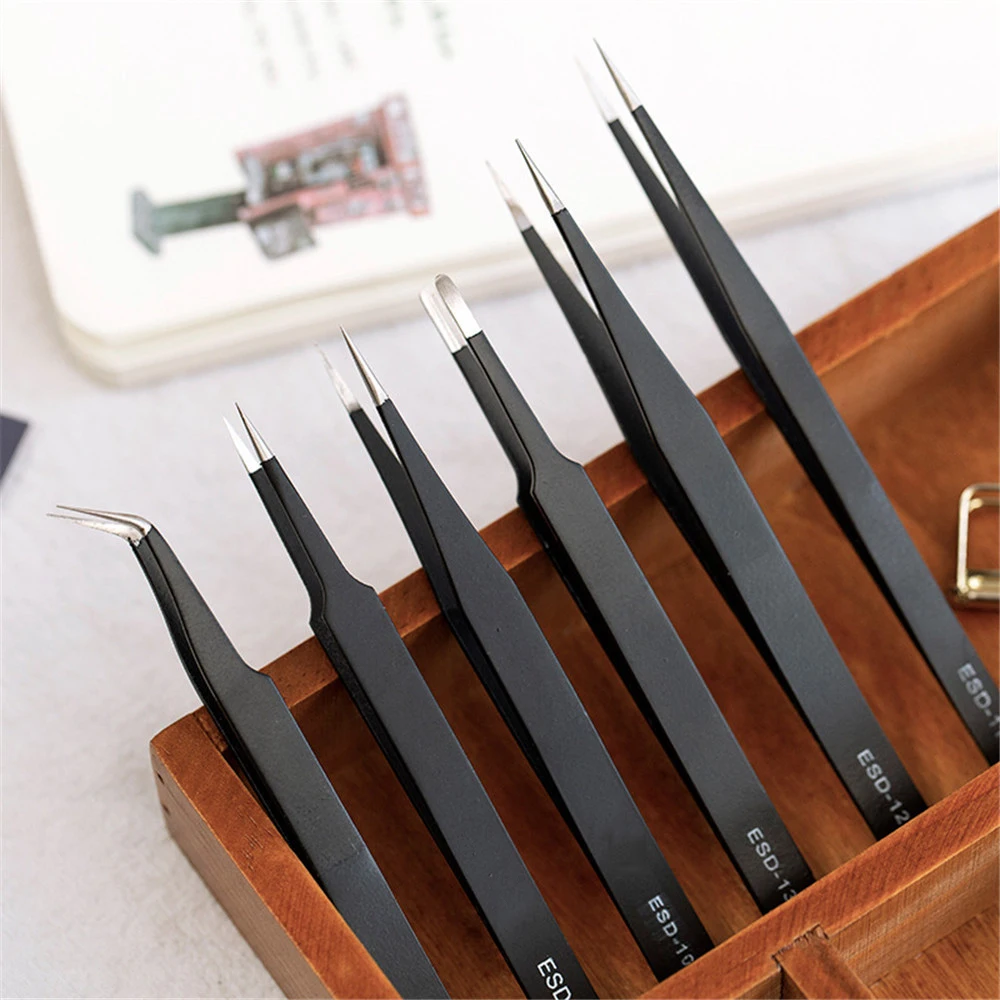 

Anti-static Stainless Steel Tweezers DIY Scrpabooking Hand Account Tape Sticker Precision Tool Curved Straight Repair Tool