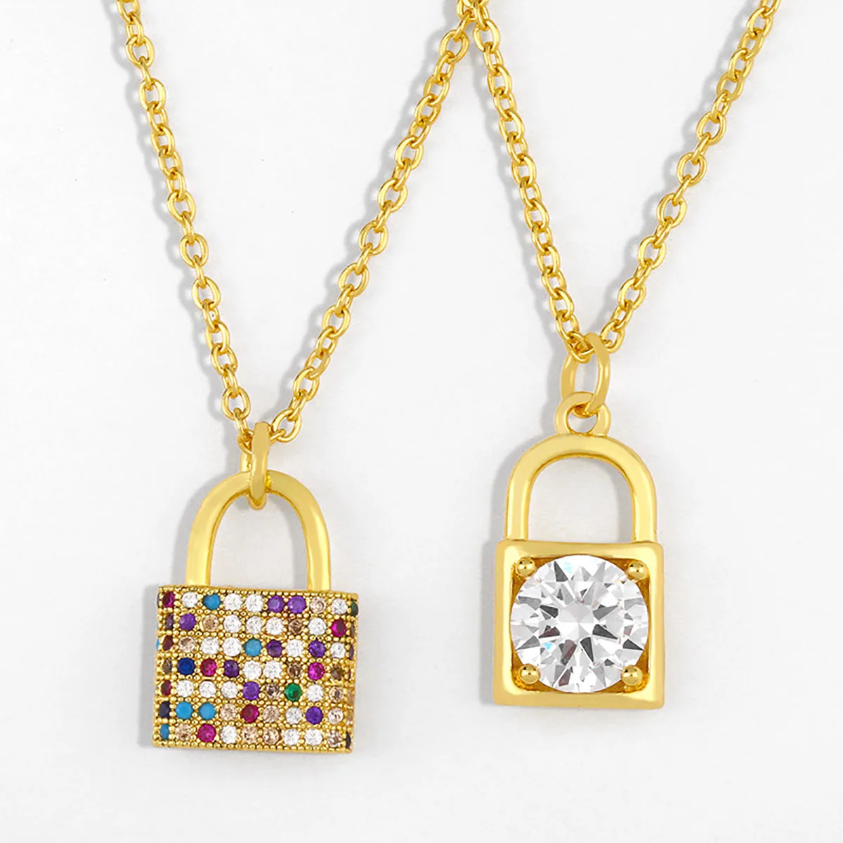 

Personality Creative Simple Inlaid Colorful Zirconia Lock Trend Party Necklace Fashion Shiny Big CZ Padlock Pendant Lock Jewelry