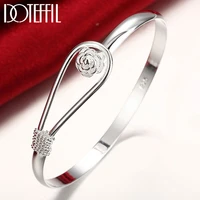 doteffil 925 sterling silver rose flower bangle bracelet for women wedding engagement fashion charm party jewelry