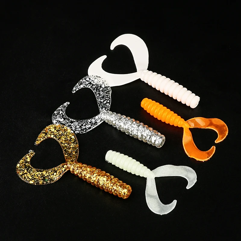 

Ardea Soft Lures 6pcs 55mm 1.5g Silicone Bait Artificial Worm Curly jigging tail Bass Wobblers Swimbait Fishing Tackle