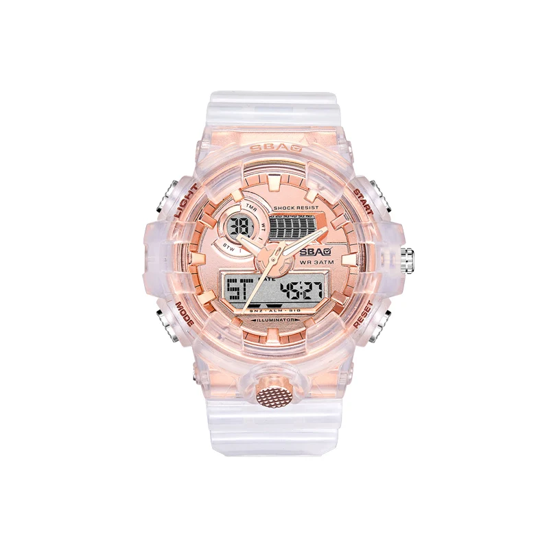 rose gold small Модные спортивные парные часы, креативные прозрачные часы с двойным дисплеем для влюбленных, водонепроницаемые, с автоматической датой, для пар, наручные часы, подарок - Цвет: rose gold small