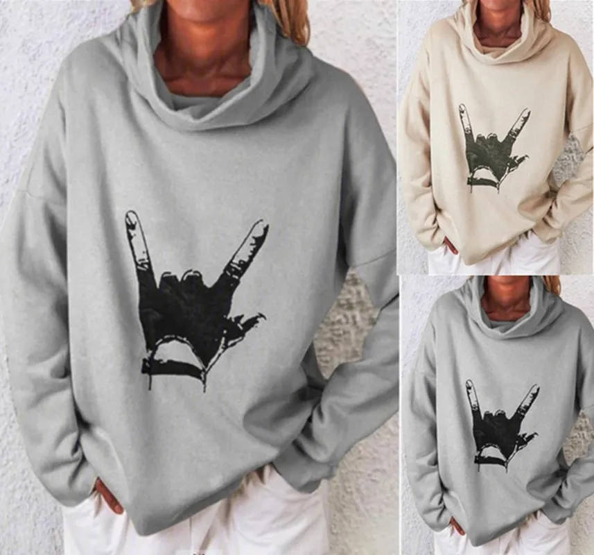 

Осень 2020, новинка, европейский и американский стиль, с высоким воротником, с принтом, свободная Женская толстовка, для отдыха в городе