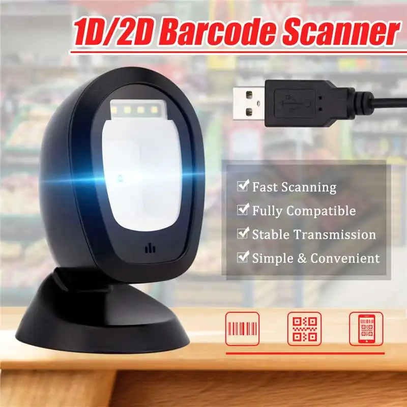 USB Автоматический сканер штрих-кодов Handsfree 1D 2D сканер штрих-кода 360 градусов Rorating сканирующая платформа с интерфейсом USB