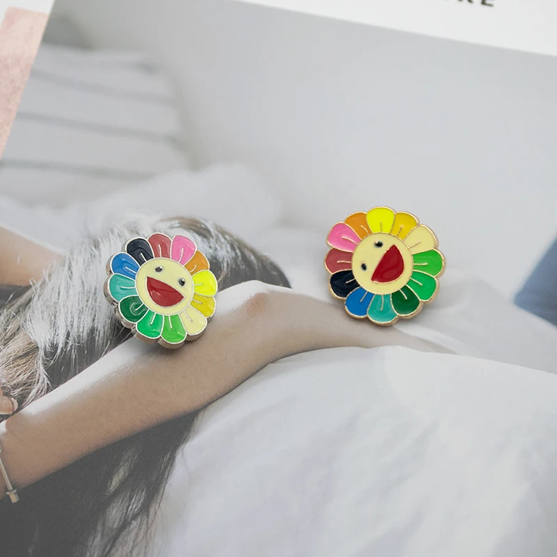 New Gold Silver Metal Cartoon Rainbow Seven Color Brooches For Women Drop Oil Cute Smiley Face Brooch Pins Men Coat Jewelry | Украшения и