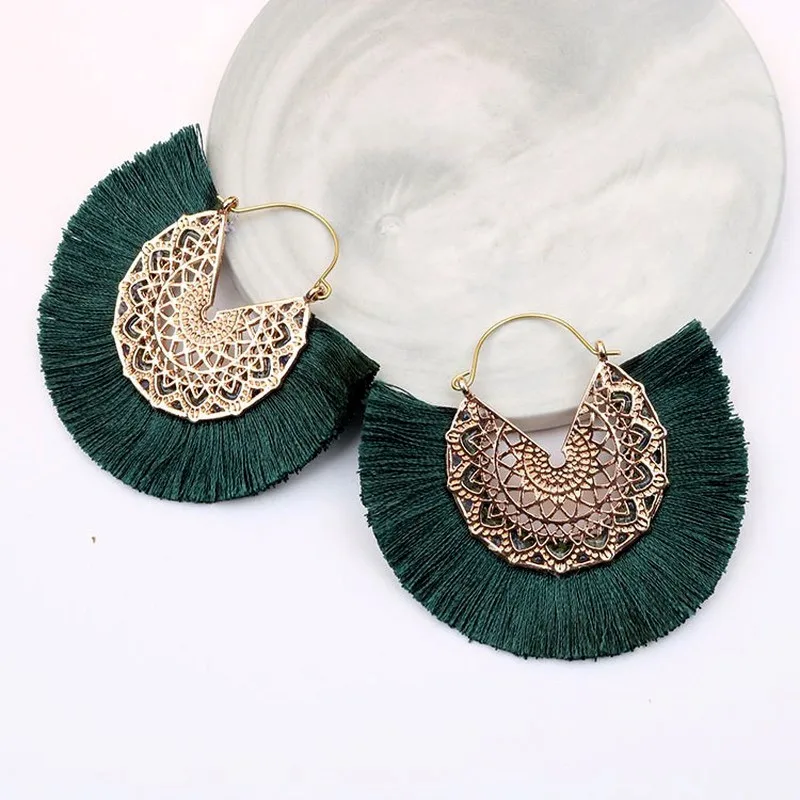 STRATHSPEY серьги с кисточками зеленого/черного/синего цвета 2019 богемные большие