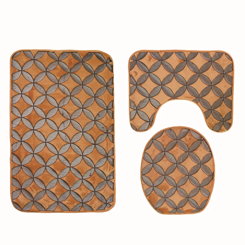 

Zeegle 3D Embossed Bathroom Mat Anti Slip Coral Fleece Floor Bath Mats Washable Bathroom Toilet Rugs Toilet Cover Bath Sets
