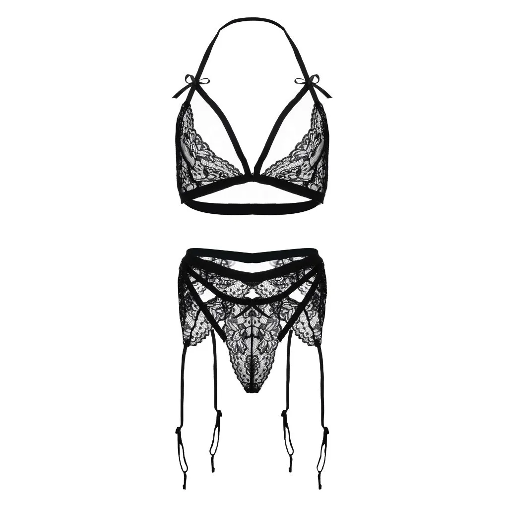 

2021 Women Underwear New Lace Lingerie Hollow Bowknot Bra and Panty Garter Set woman erotic sexy lingery sexy underwear#sexy