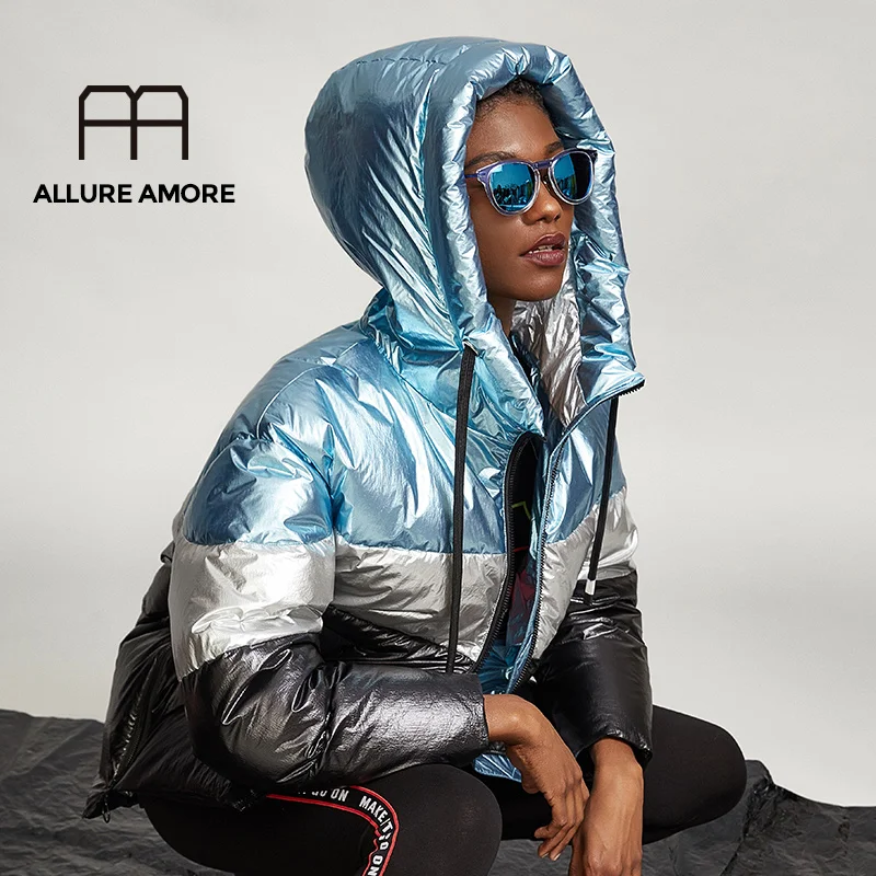 Allure Amore, новинка, Женское пальто, большой размер, свободный, толстый, теплый пуховик, высокое качество, белый утиный пух,, популярные модели - Цвет: Galaxy Blue