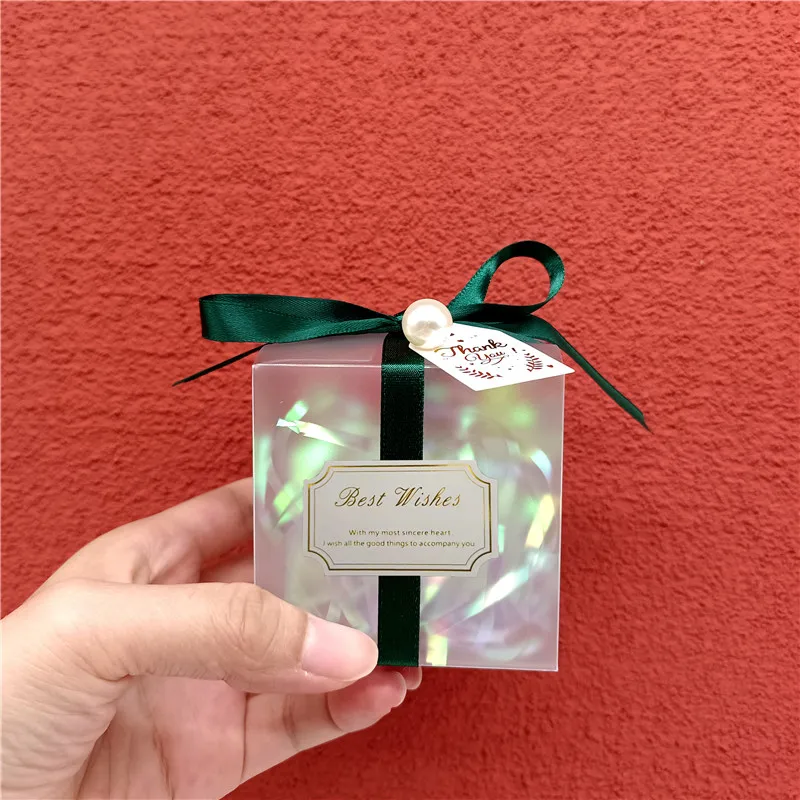 

20/30/50pcs Frosted Chocolate Box Christening Favors Best Wishes Label Thank You Tag Pearl Decoration Bright Confetti PVC Boxes
