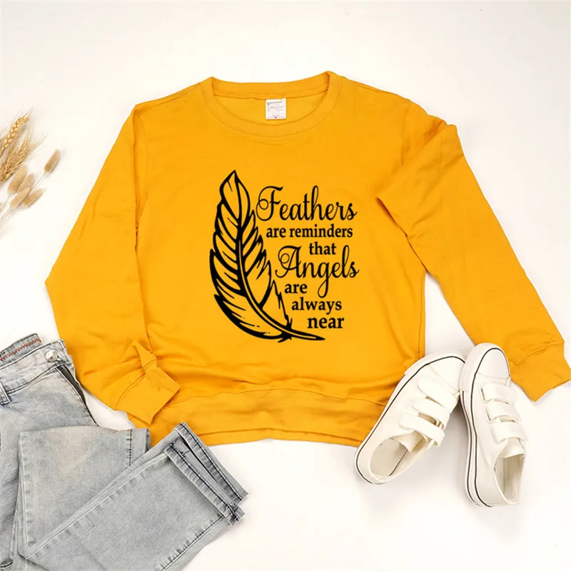Толстовки с капюшоном принтом в виде перьев ангелов всегда рядом буквенным милые