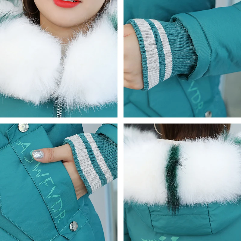 

2021 Winter Fashion Parkas Women Solid Long Jacket Slim Korean Style Oversized Hooded With Fur Collar Cotton Coat Femme Veste