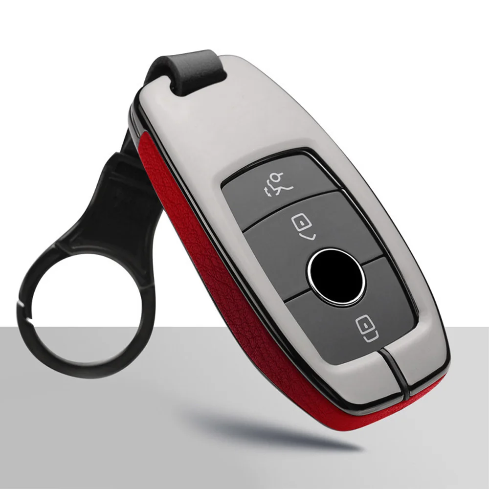 

Zinc Alloy Leather Car Key Case Remote Key Cover Shell Holder For Mercedes Benz E Class E200 E260 E300 E320 Key Fob Car Styling