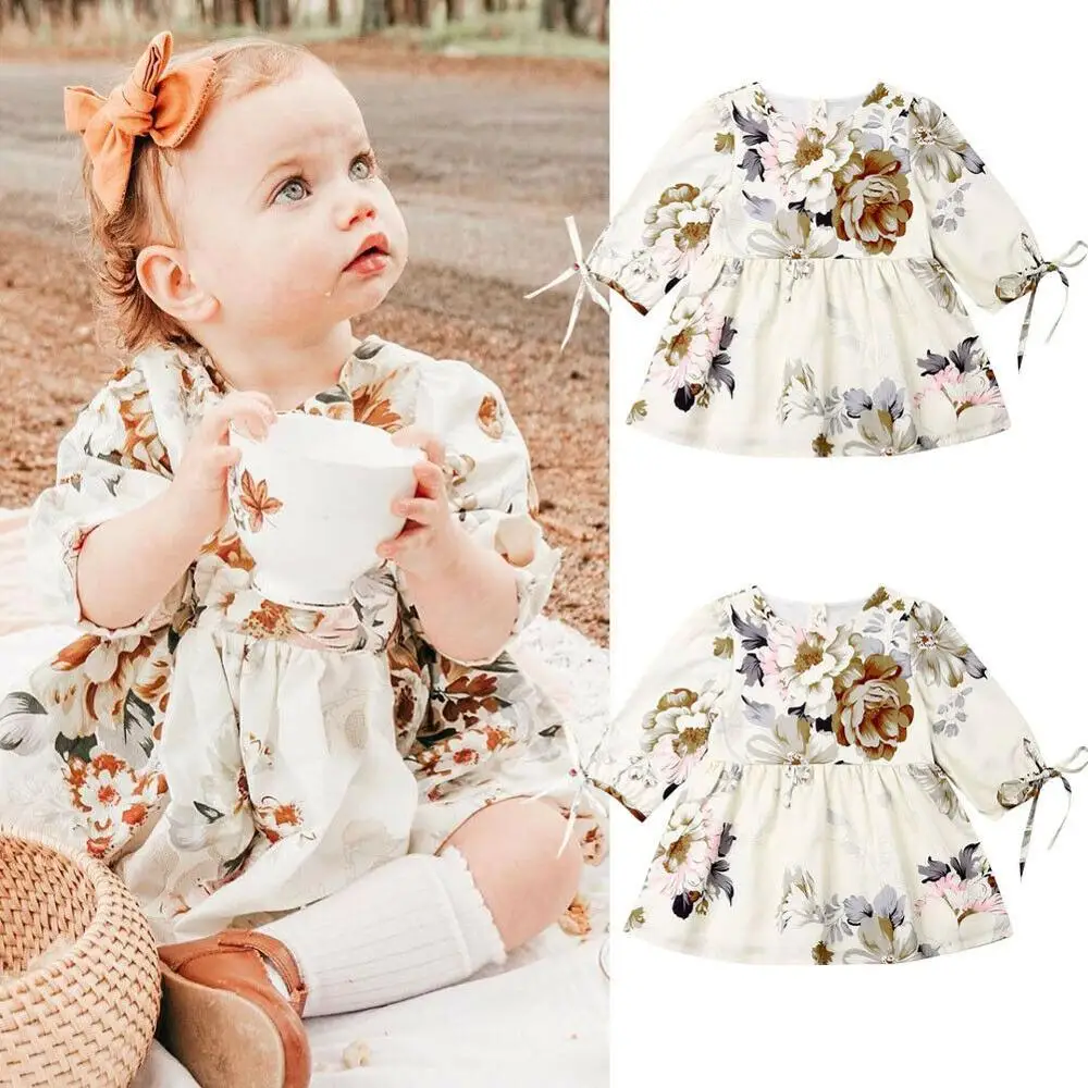 Spring summer Girls flower dress vintage white button cotton girls fashion wedding | Детская одежда и обувь