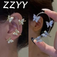 zzyy shining zircon butterfly ear cuff earrings for women girls fashion 1pc no piercing ear hook wedding jewelry luxury