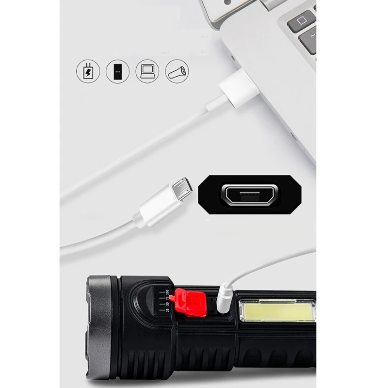 

8000LM Powerful USB Rechargeable Flashlight+COB Side light 4Modes LED Torch with Built-in Battery Waterproof Torch Wholesalse