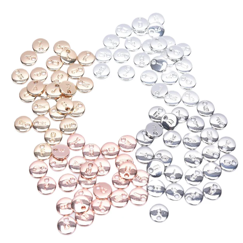 

26pcs/lot Double Side Round Rose Gold Disc Pendant Alphabet A-Z Letter Tag Charms Stamp Initial Jewelry,10mm Beads For Jewelry
