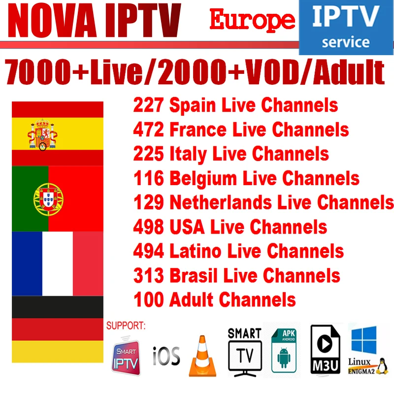 Европейский 7000+ каналы IP ТВ подписка Испания Италия Франция Германия Португалия Нидерланды Бельгия M3U Смарт Android iptv-приставка