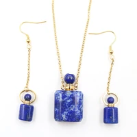 lapis lazuli stone women perfume bottles sets rectangle shape essential oil bottle earrings pendant necklace charms jewelry gift