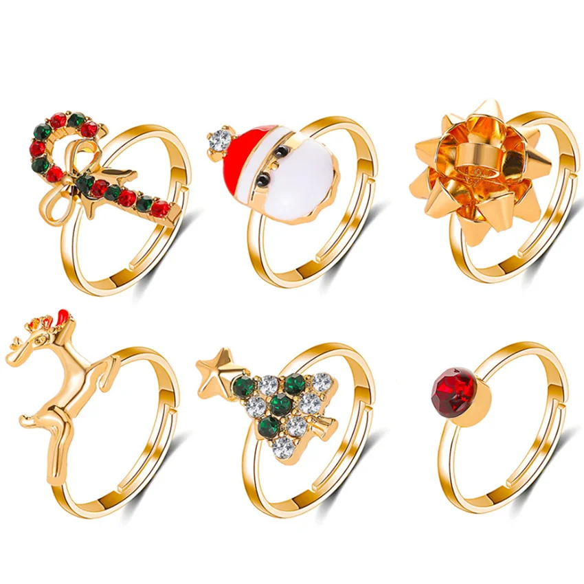

6pcs Creativity Christmas Ring Noel Xmas Santa Claus Ornaments Christmas Decorations Home Navidad Decor Happy New Year Girl Gift