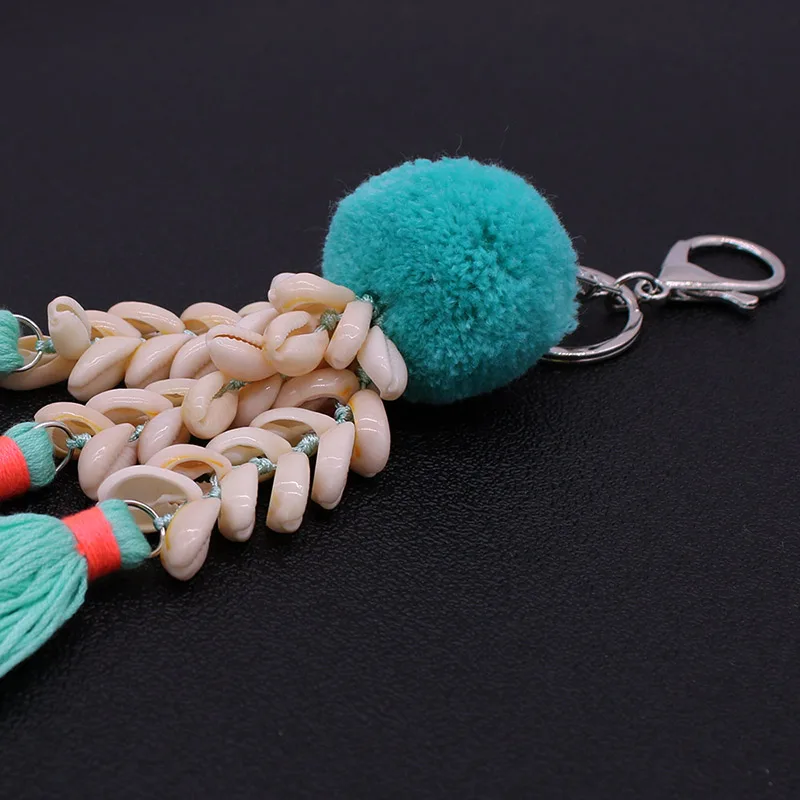 Новый брелок в богемном стиле виде ракушки с кисточками для ключей леди шарик