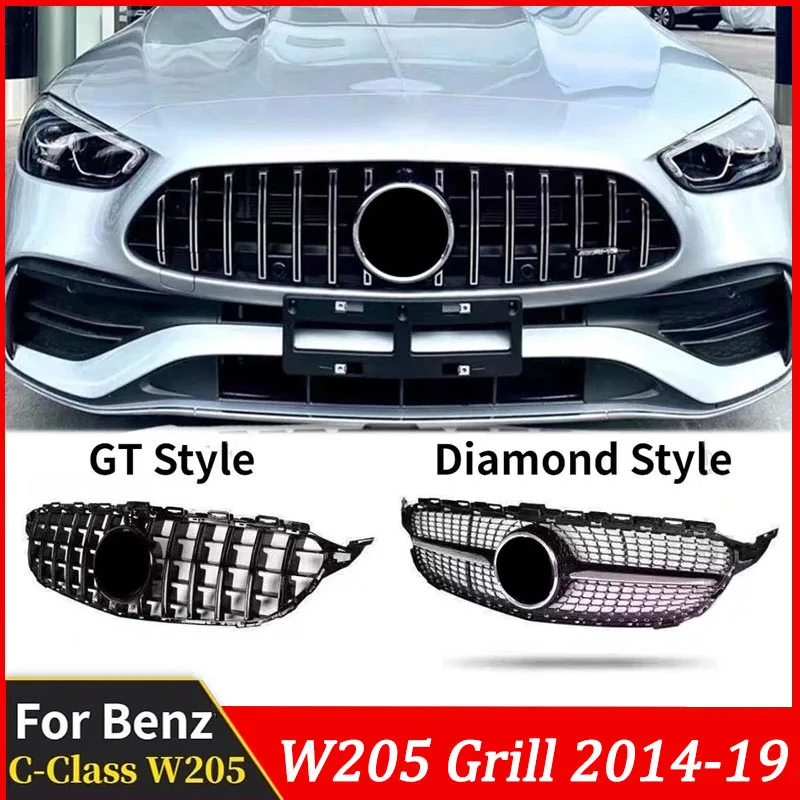 

GT Diamond Style For Mercedes Benz C Class W205 Grill 2014 2015 2016 2017 2018 C180 C200 C300 W205 Front Bumper Sport Grilles
