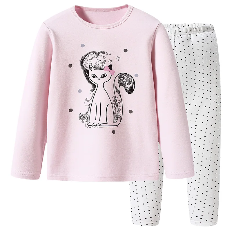 Pink Threegun/Детские пижамные комплекты хлопковые пижамы для девочек От 3 до 14 лет Детская одежда для сна с милыми котами мягкий костюм для детей - Цвет: Pink