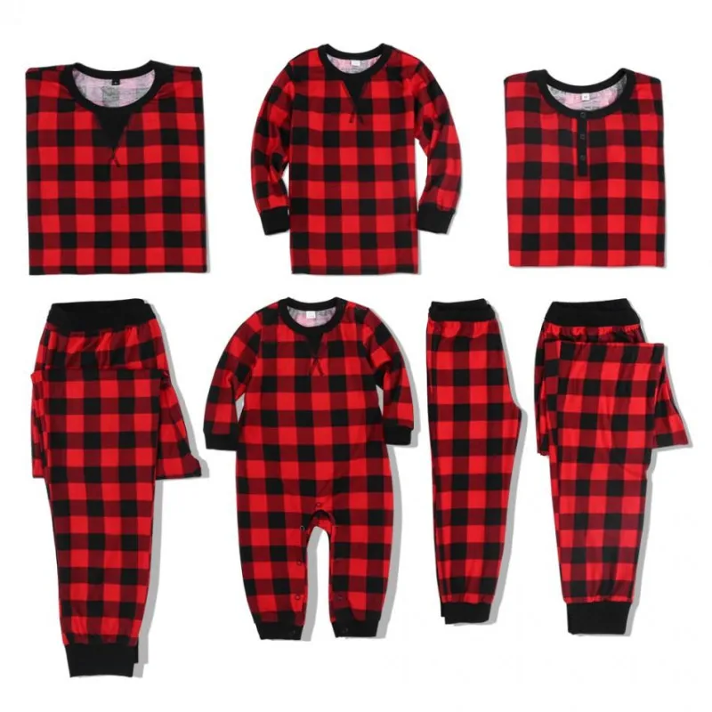 Autumn Family Christmas Plaid pajamas Clothes Winter Long Sleeve Top+Pants Set Mom Daughter Dad Son Outfits | Мать и ребенок